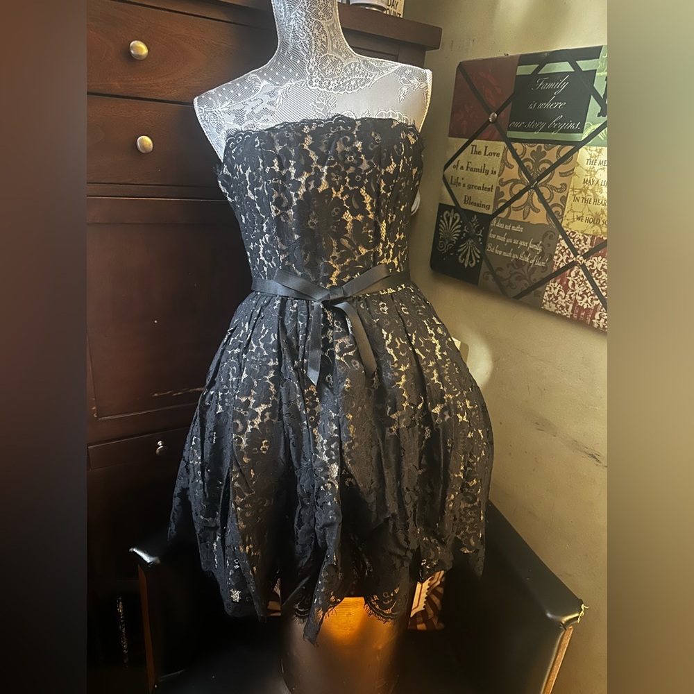 Chic Black Lace Strapless Mini Dress